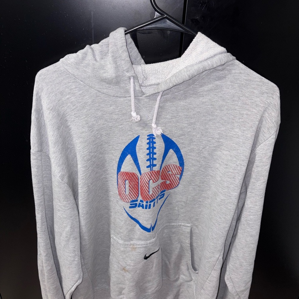 Nike Light Gray Hoodie with Blue and Red Graphic